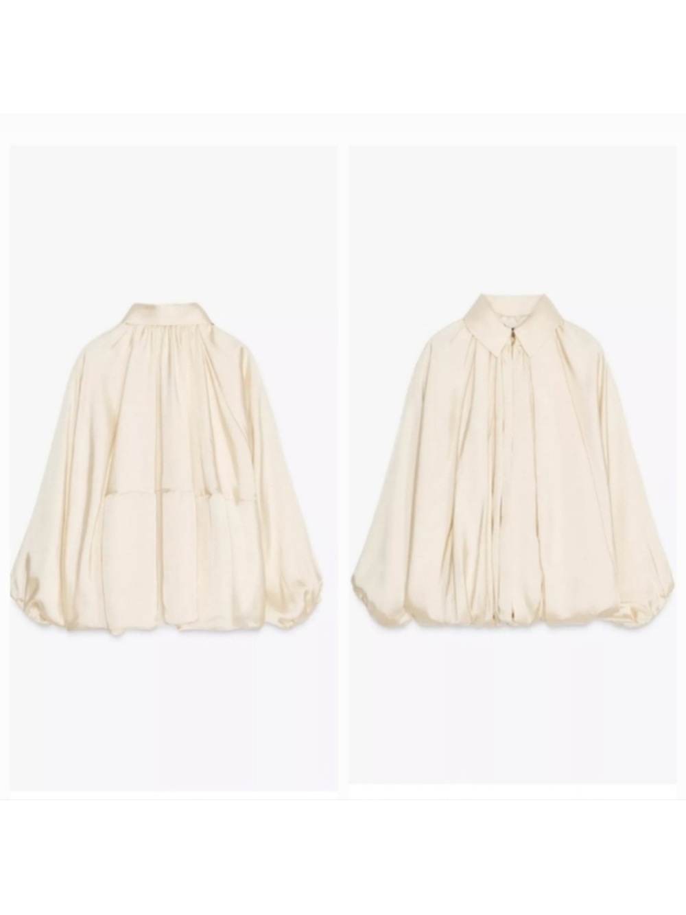 Zara Satin Bomber Bubble Voluminous Satin Puffed Cream Ivory Jacket size medium - Picture 12 of 16